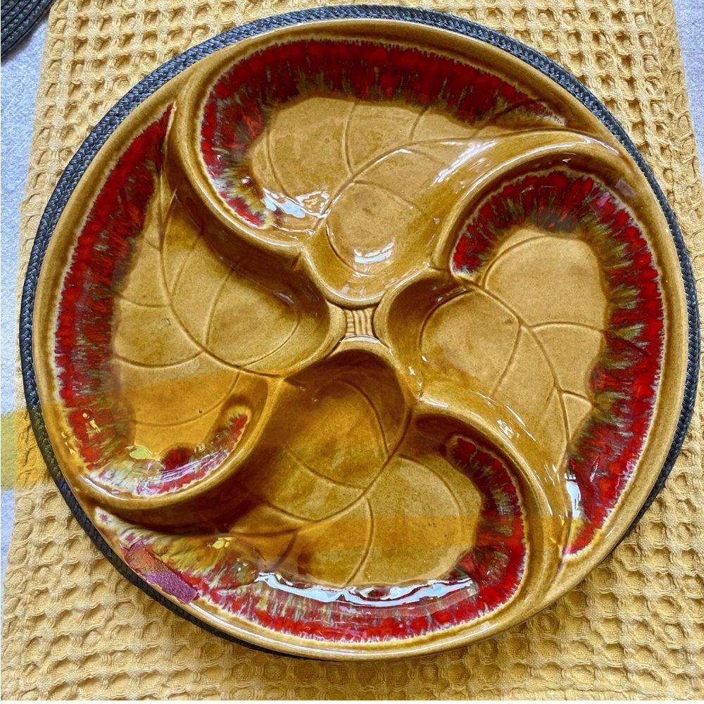 Vintage MCM Santa Anita Ware Ochre Divided Leaf Platter Dish R152